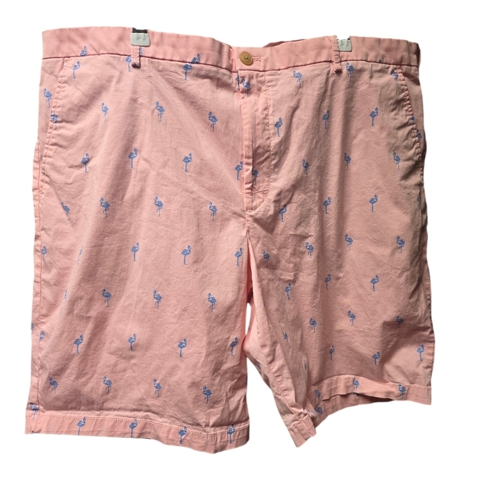 Izod Saltwater Shorts  42x9.5 Pink Blue Flamingo Print Preppy Stretch Dad
